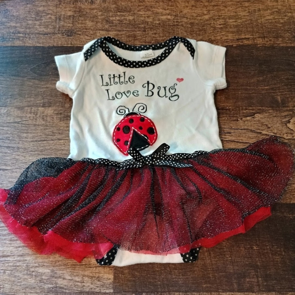 Ladybug polkadot tutu skirted romper bodysuit girl 6-9 months bow